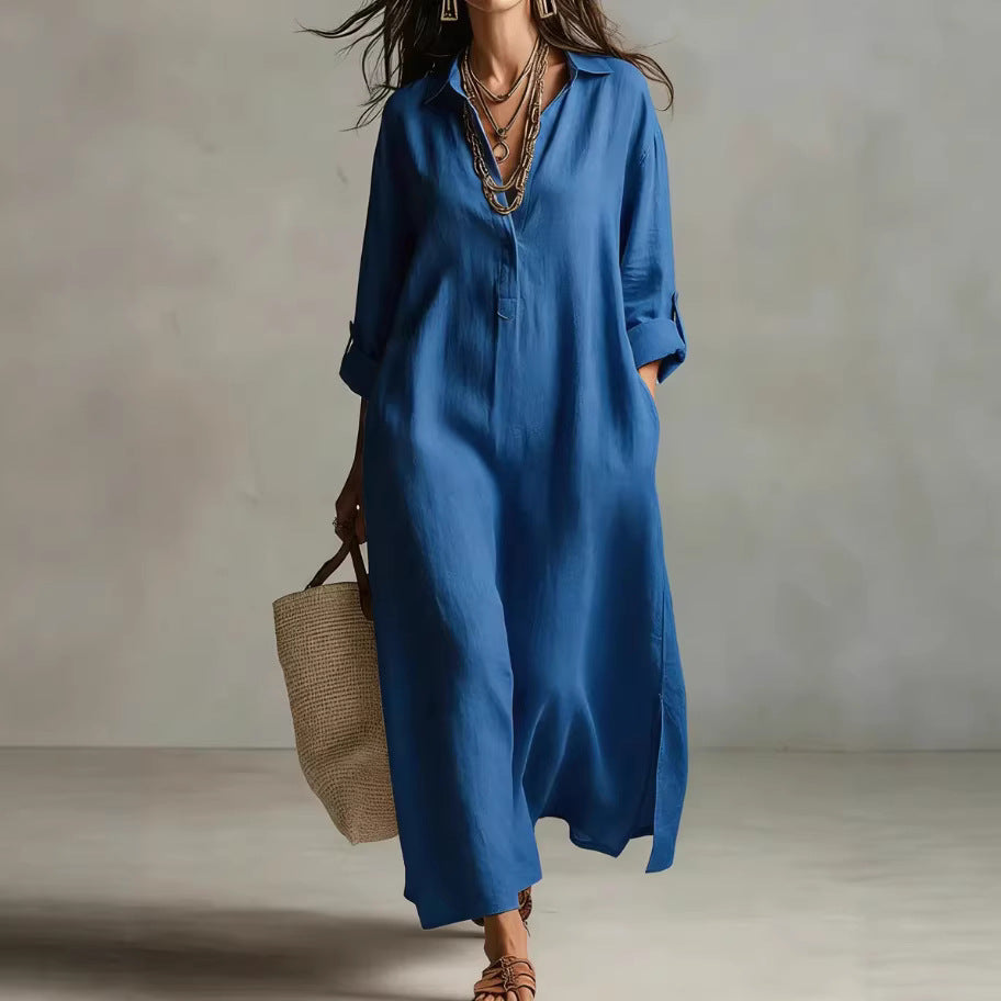 Casual Long-sleeve Shirt Dress, Laid-back Style Dress