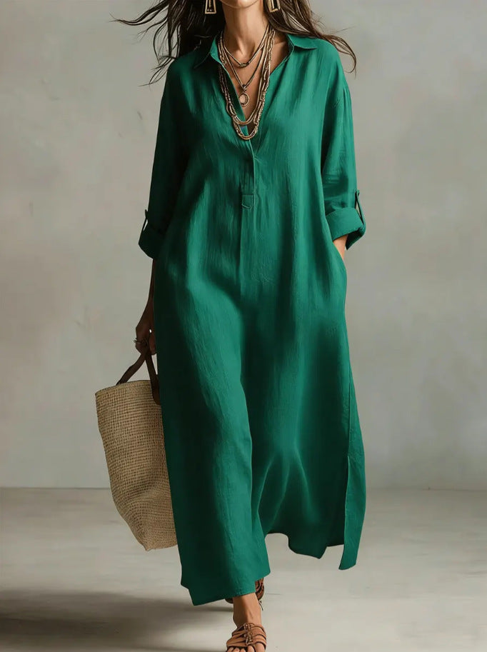 Casual Long-sleeve Shirt Dress, Laid-back Style Dress