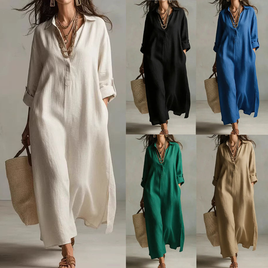 Casual Long-sleeve Shirt Dress, Laid-back Style Dress