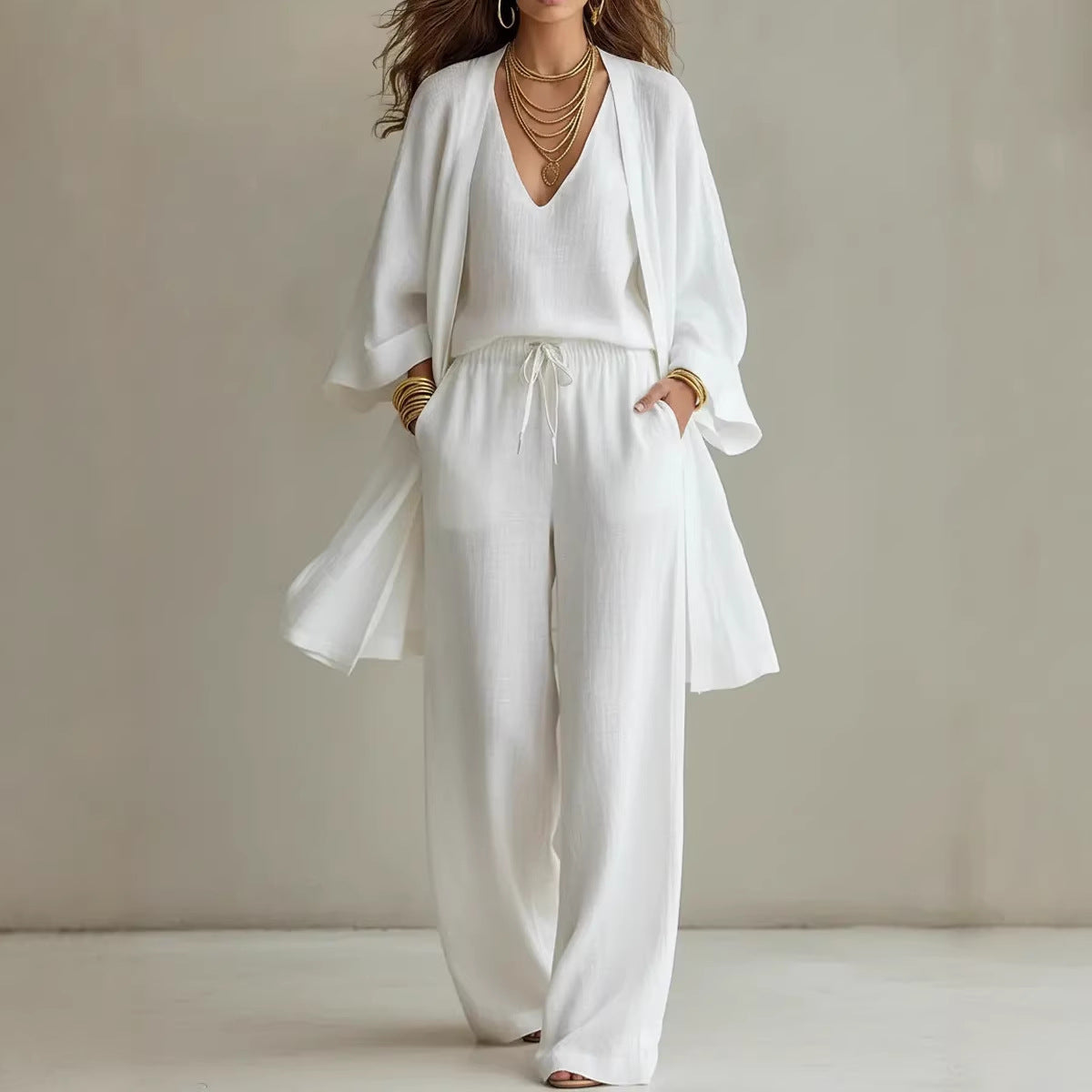 = Ensemble 3 Pièces Uni – Gilet Col V