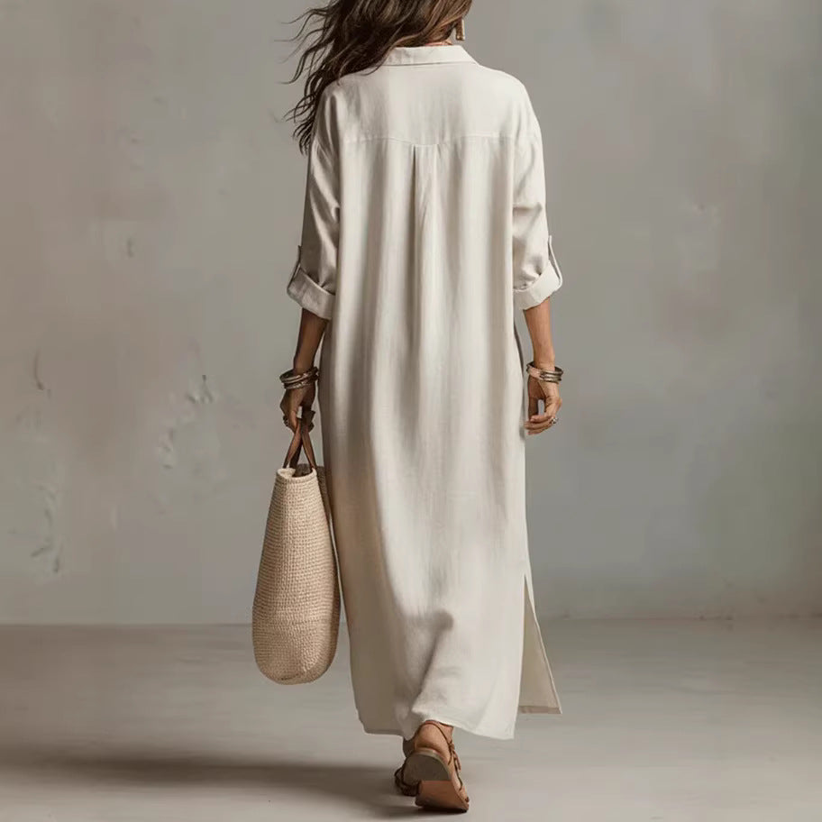 Casual Long-sleeve Shirt Dress, Laid-back Style Dress