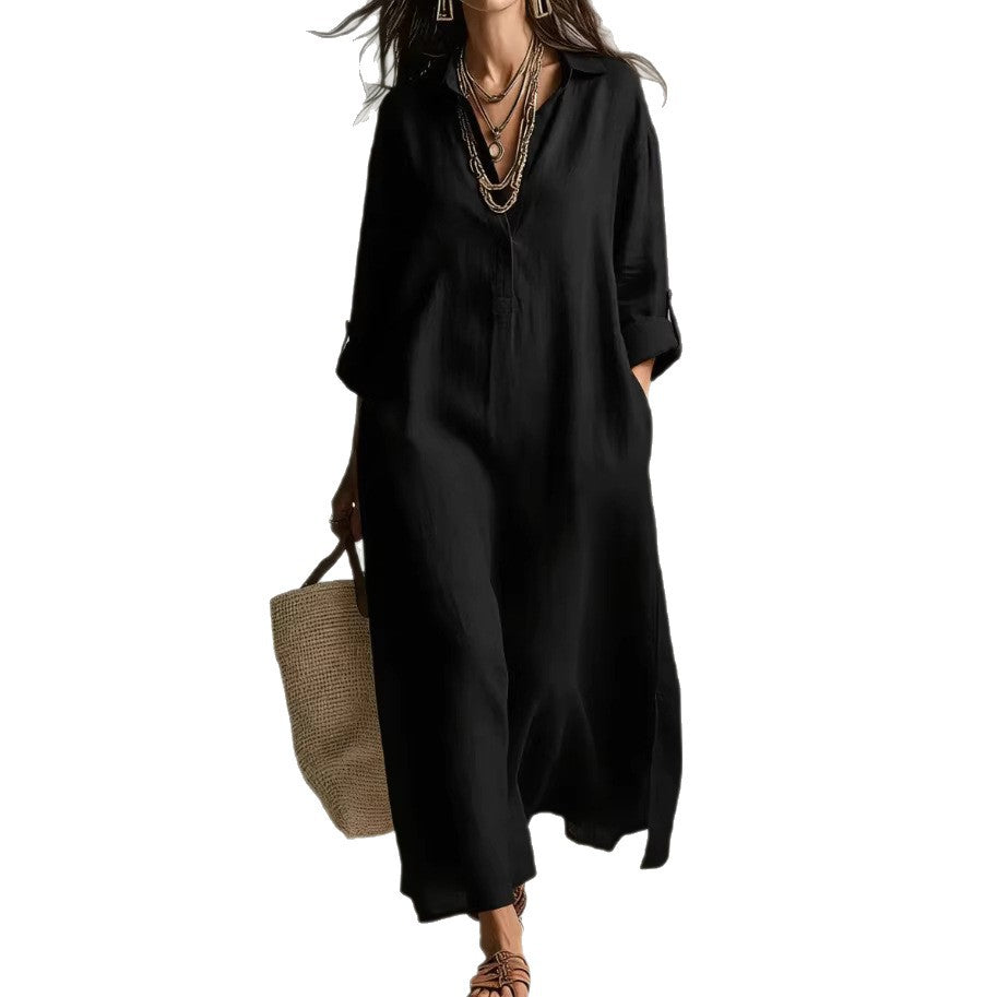 Casual Long-sleeve Shirt Dress, Laid-back Style Dress