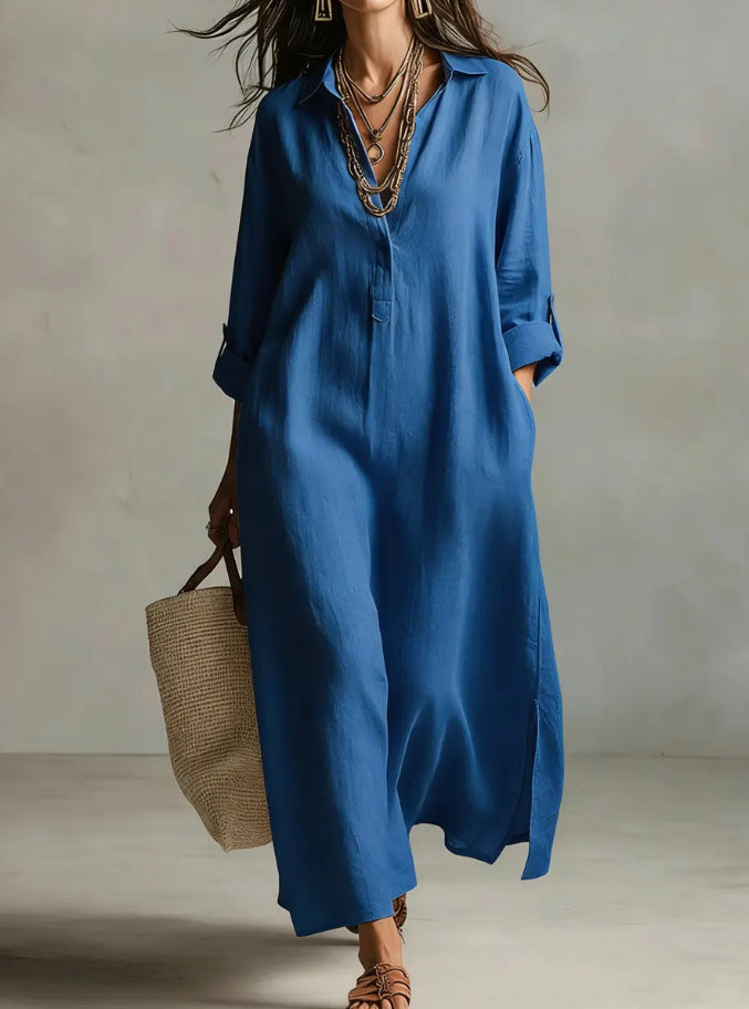 Casual Long-sleeve Shirt Dress, Laid-back Style Dress