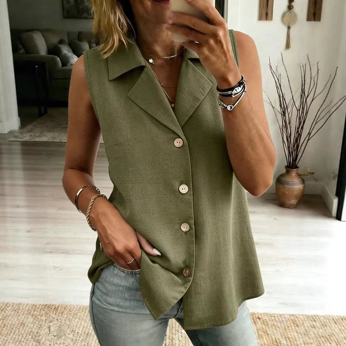 Ajouré Sans Manches Coupe Ample