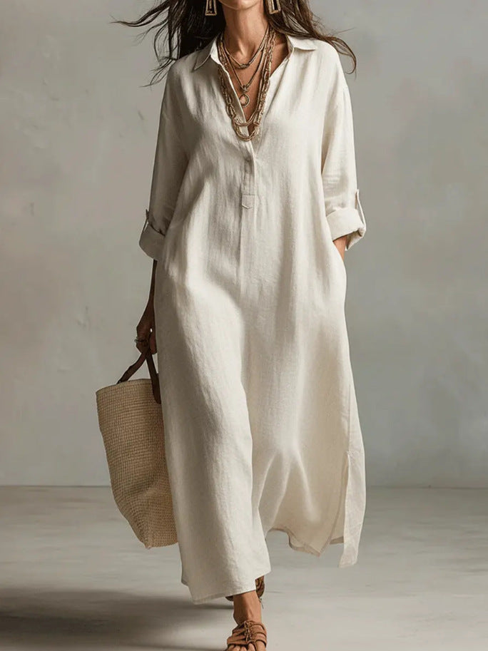 Casual Long-sleeve Shirt Dress, Laid-back Style Dress