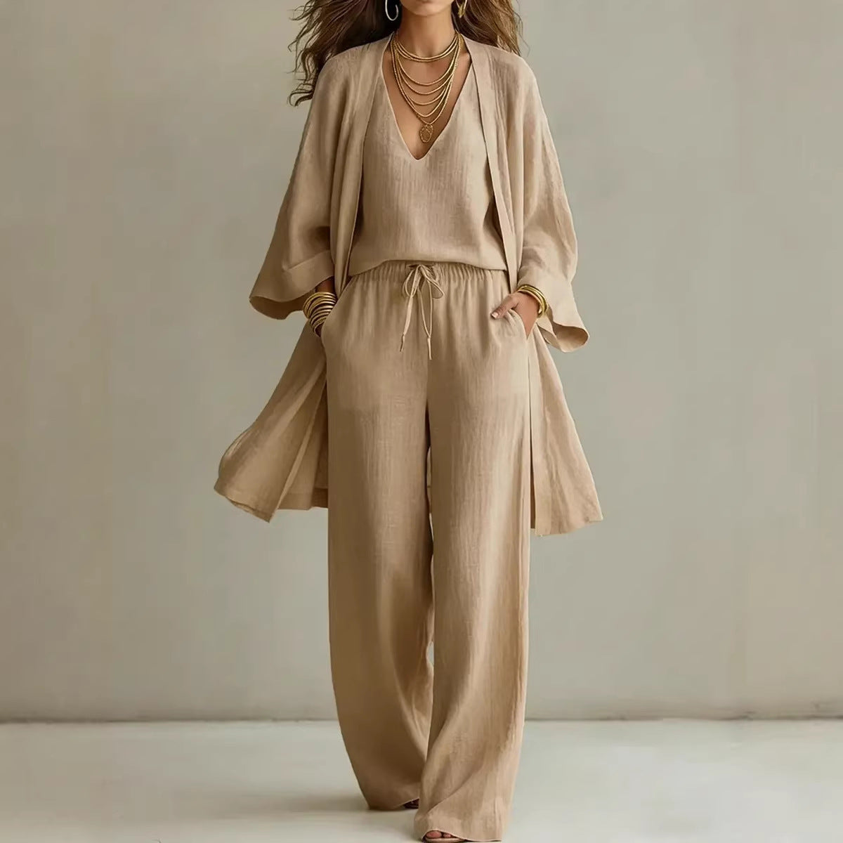 = Ensemble 3 Pièces Uni – Gilet Col V