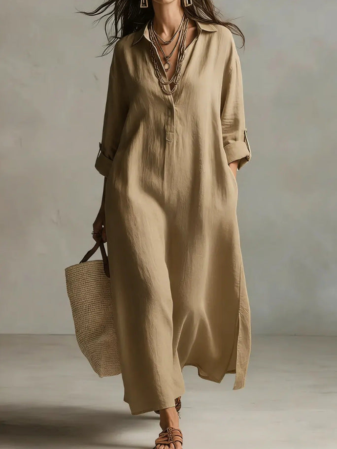 Casual Long-sleeve Shirt Dress, Laid-back Style Dress