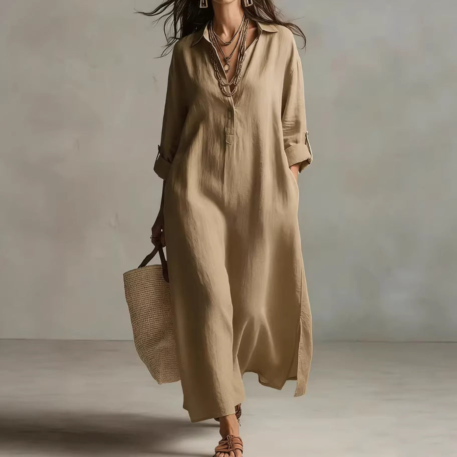 Casual Long-sleeve Shirt Dress, Laid-back Style Dress