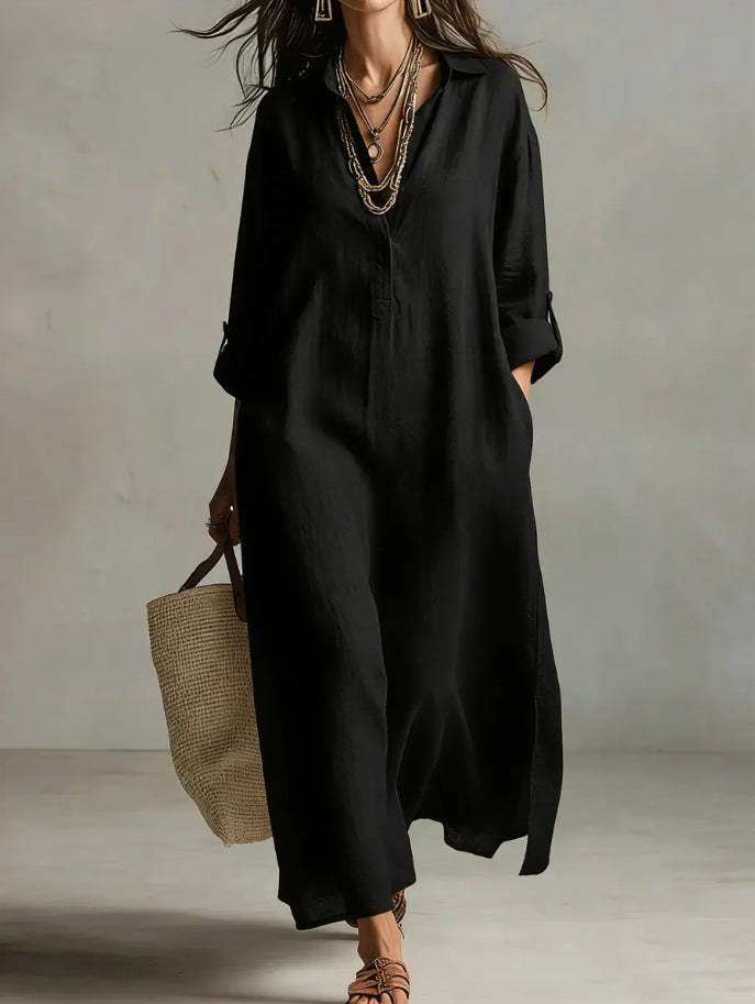 Casual Long-sleeve Shirt Dress, Laid-back Style Dress