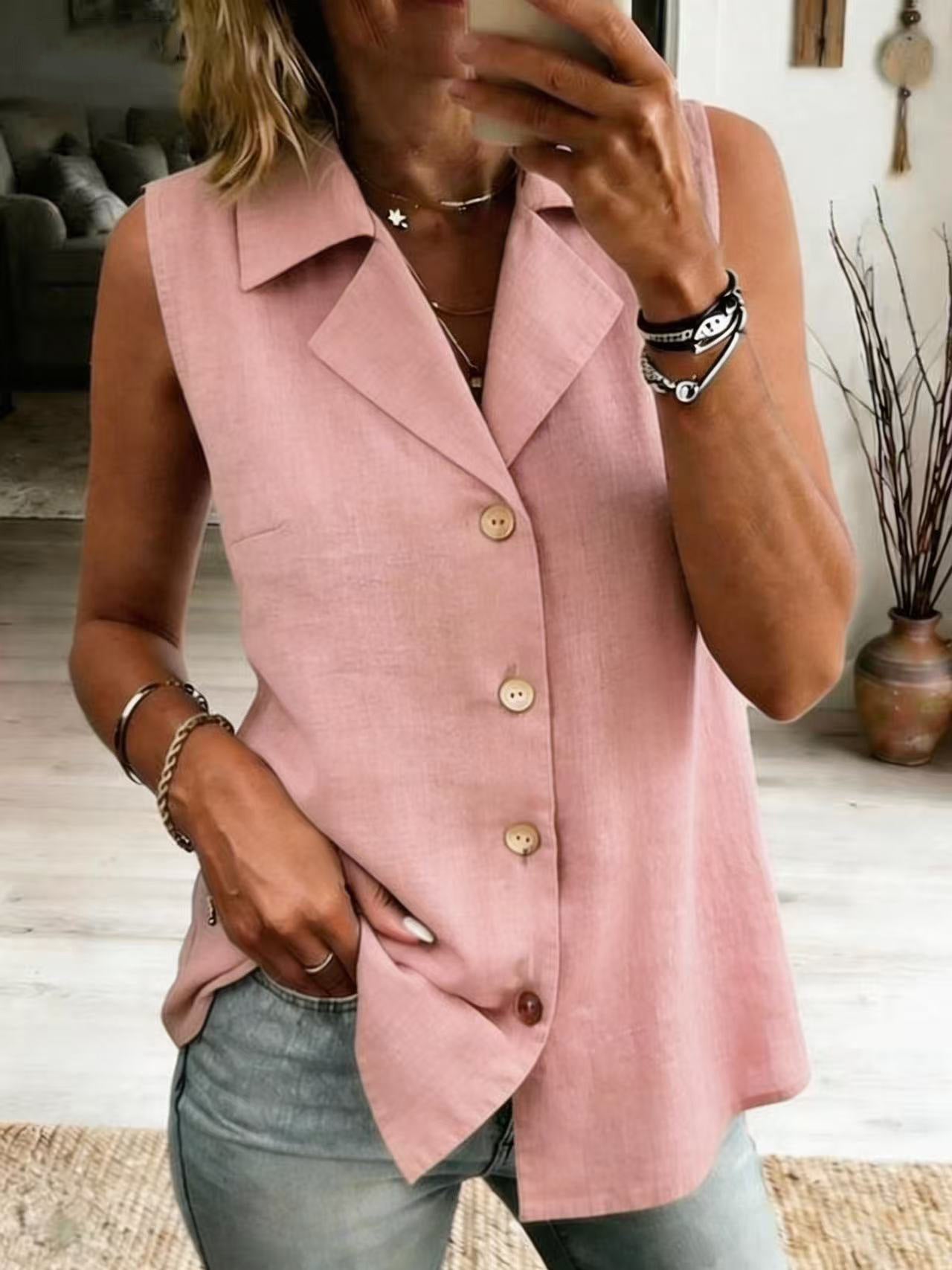 Ajouré Sans Manches Coupe Ample