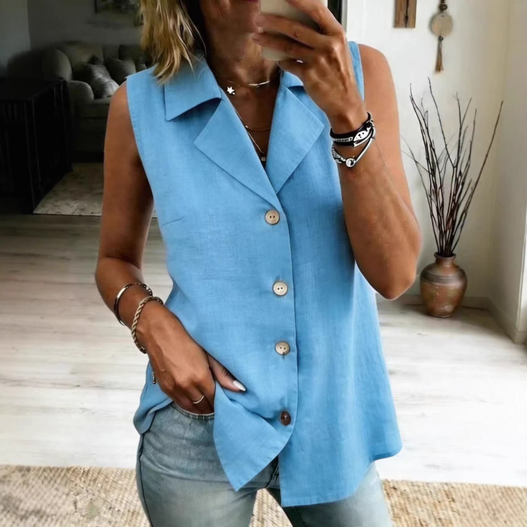 Ajouré Sans Manches Coupe Ample